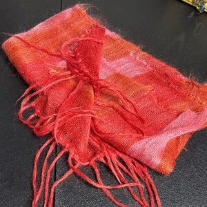 Elegant Rose Roques 100% Mohair Made in Swaziland Red Scarf Fringe